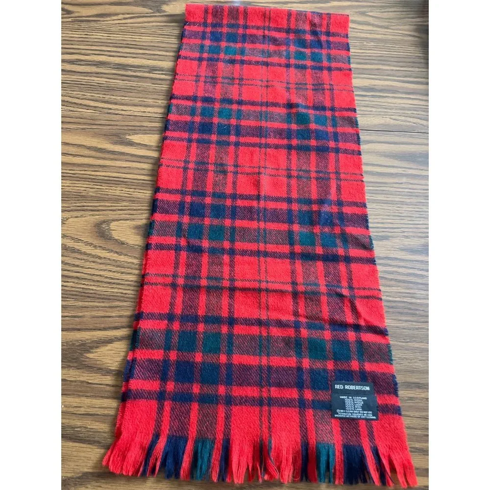 Red Robertson tartan red and black plaid wool scarf with fringe